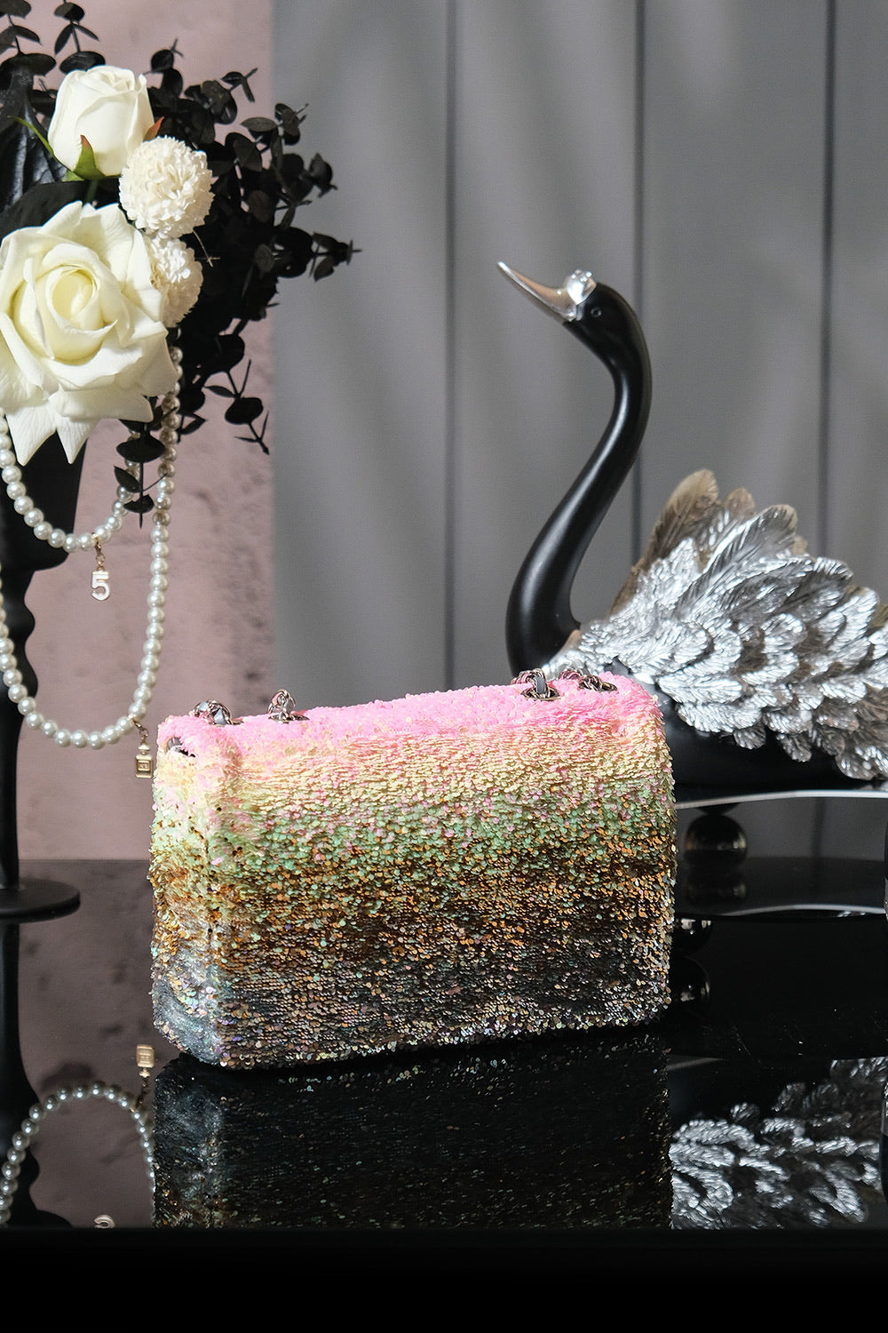 Chanel 2026 Flap Bag 21cm Multicolors Sequin Leather
