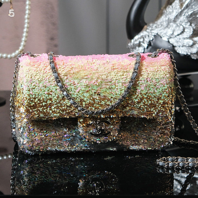 Chanel 2026 Flap Bag 21cm Multicolors Sequin Leather