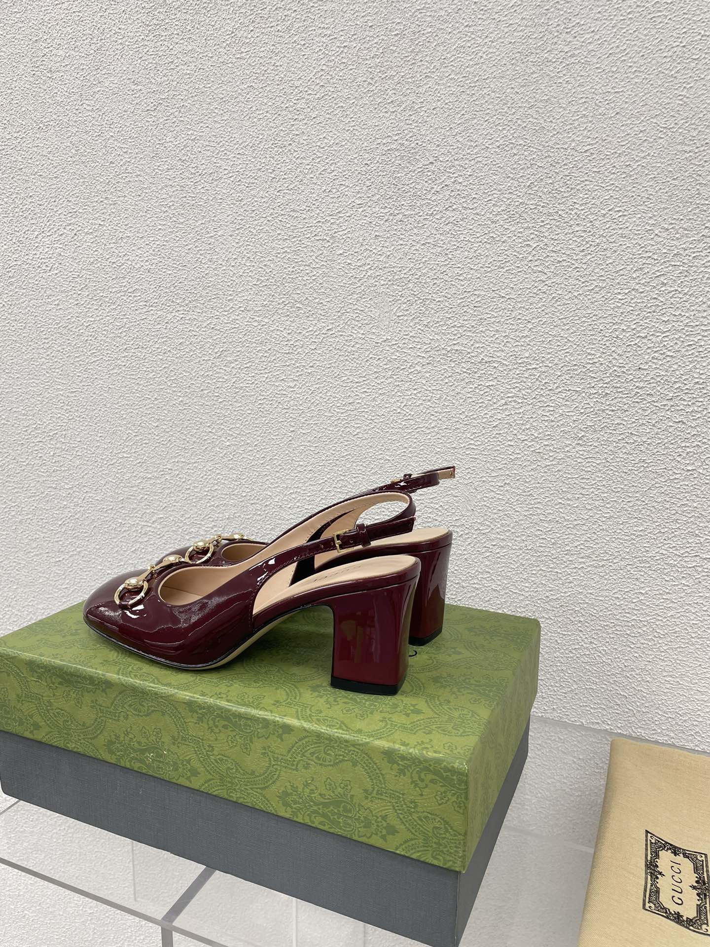 GG WOMEN'S HORSEBIT SLINGBACK 75MM IN WINE RED CALFSKIN