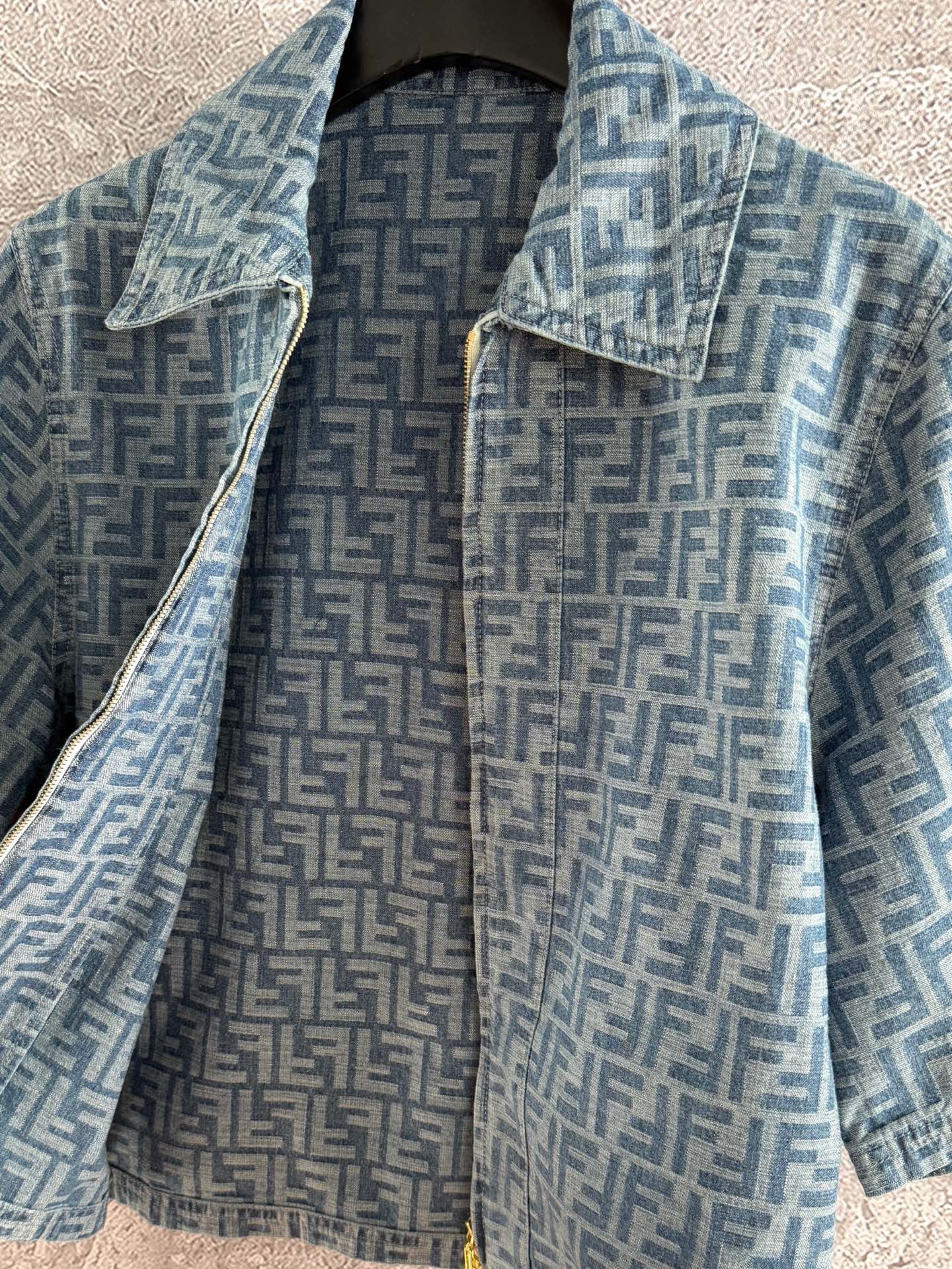 Fendi Old flower denim jacket Blue Gray Cotton Linen