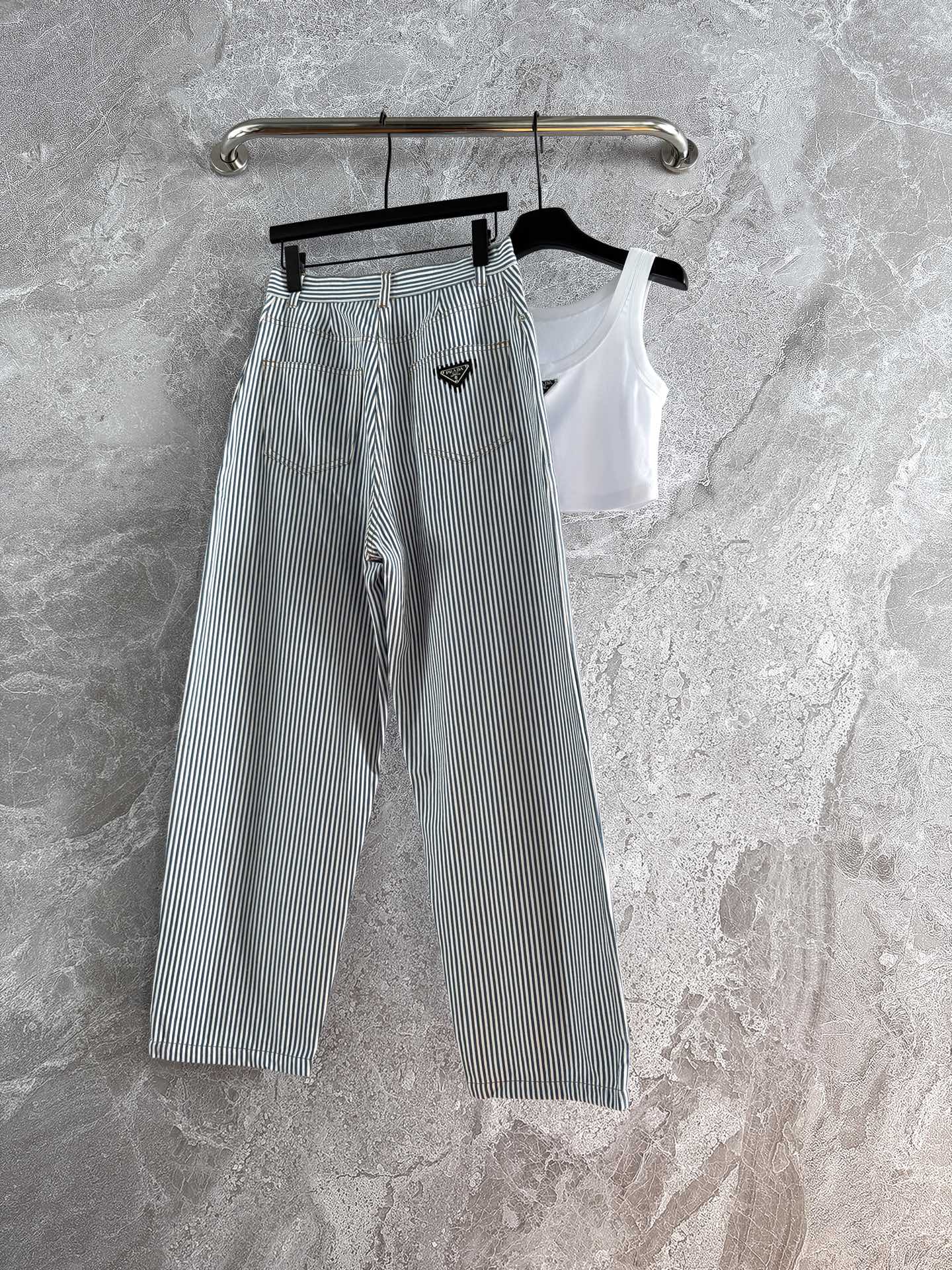 Prada Striped Pants Blue mix White Cotton