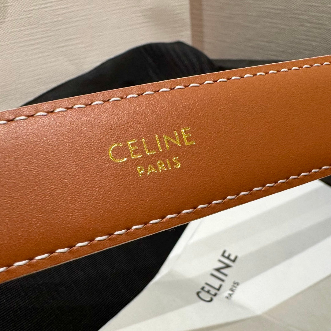 Celine 2026 Triomphe Monogram Belt 25mm White Blue Leather