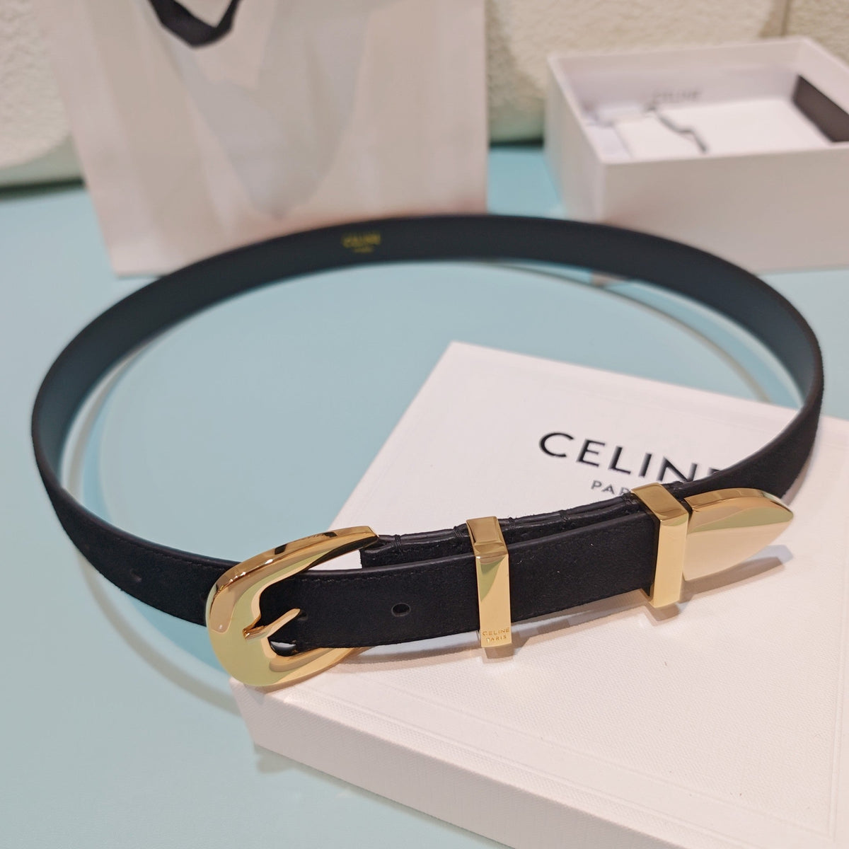 Celine 2026 Medium Western Belt 25mm Suede 194535