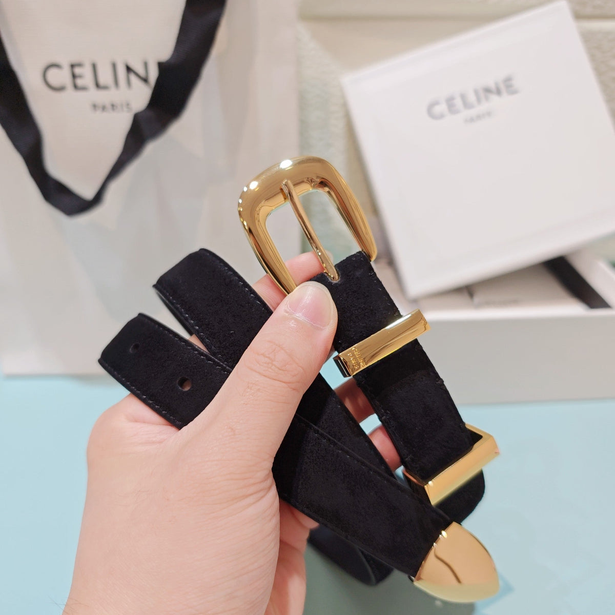 Celine 2026 Medium Western Belt 25mm Suede 194535