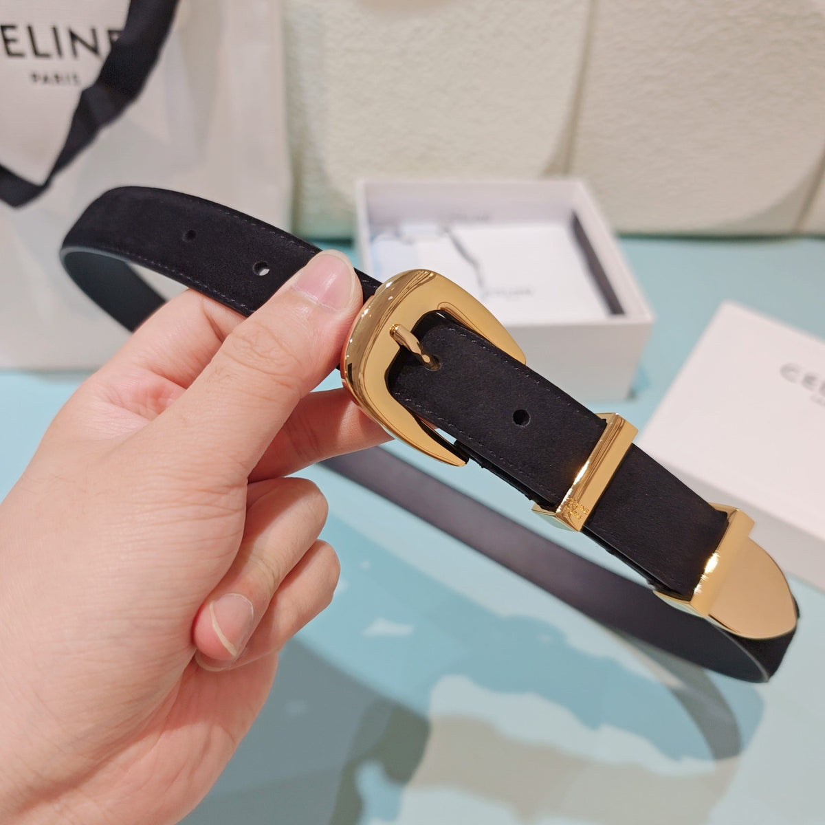 Celine 2026 Medium Western Belt 25mm Suede 194535