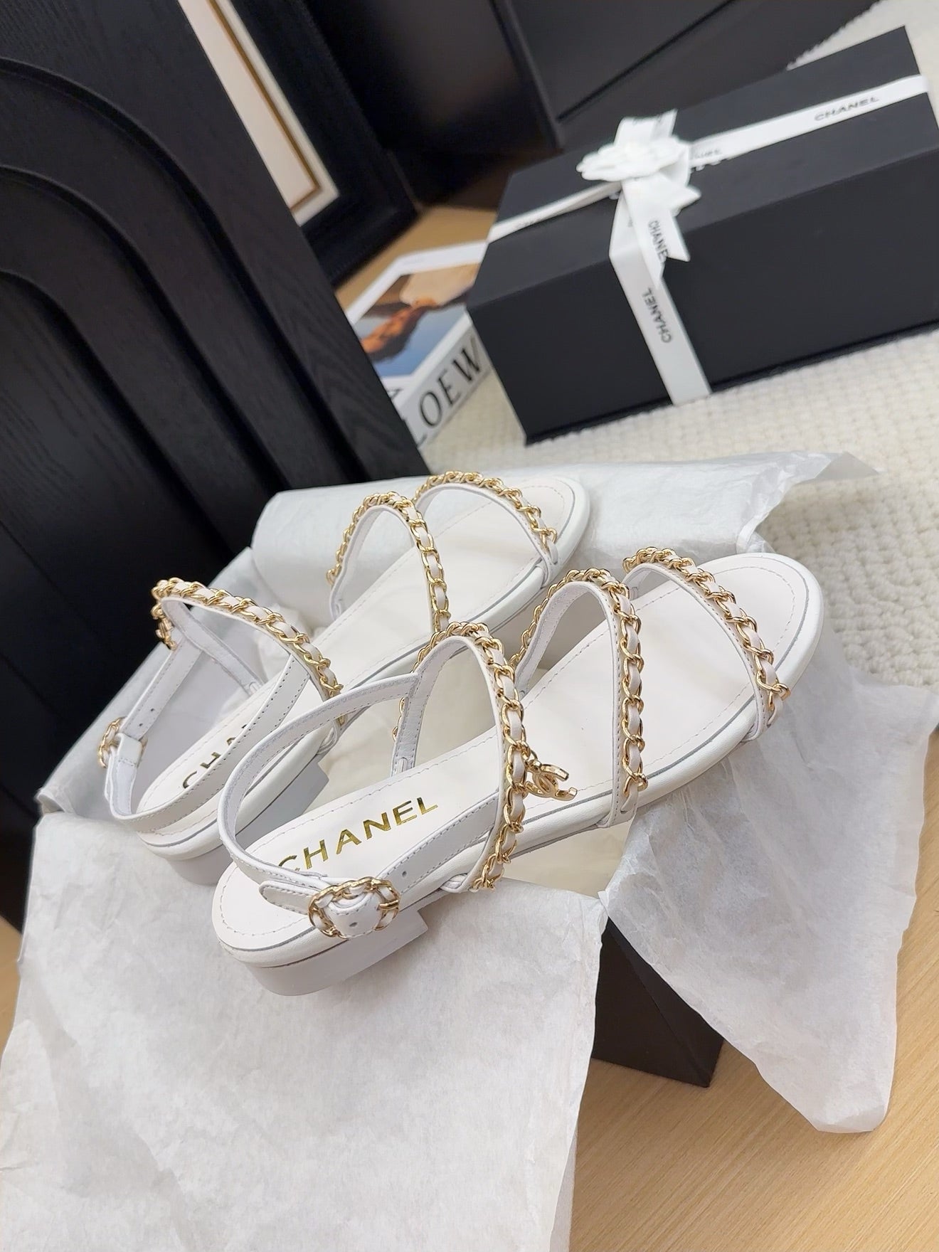 CC 25S Sandal Three Leather Strap White Calfskin