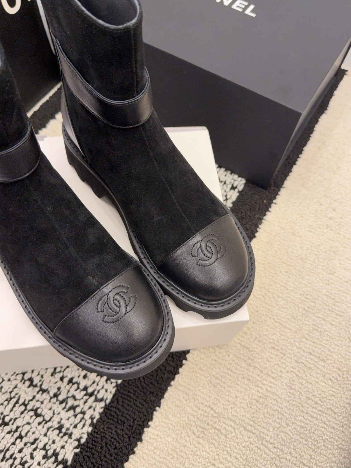 CC 26 Boot With Lug Sole Black Suede Leather 588681