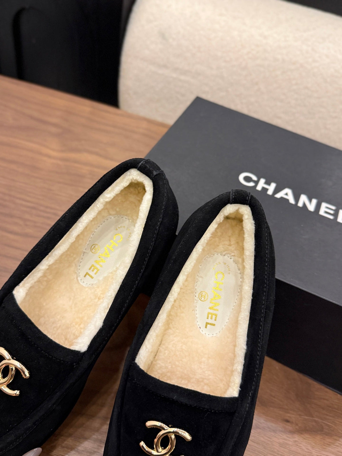 Chanel 2026 Interlocking CC Logo Loafers Suede And Wool 122686