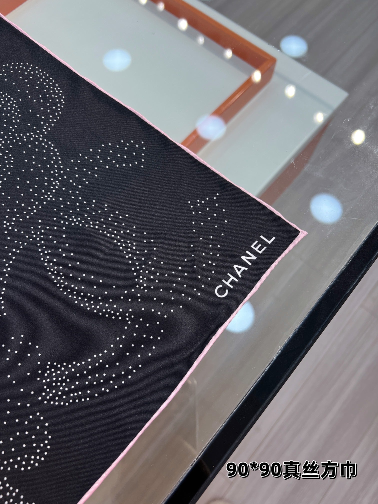 CC Square Scarf 90 CM In Black Camellia Polka Dot Silk 288736