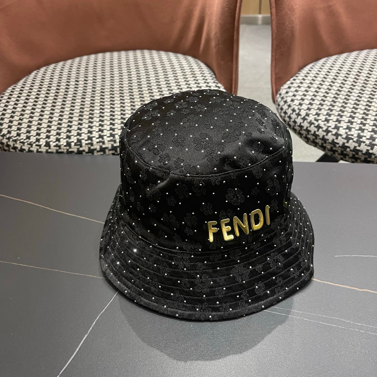 Fendi Rhinestone Embroidered Fabric Bucket Hat 491651