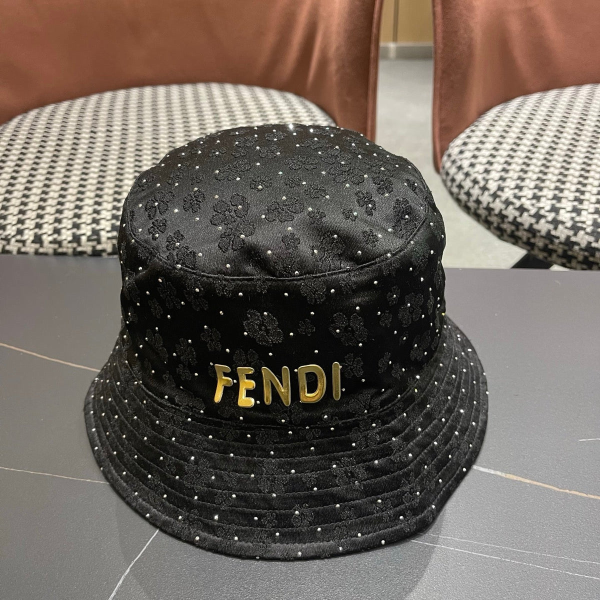Fendi Rhinestone Embroidered Fabric Bucket Hat 491651