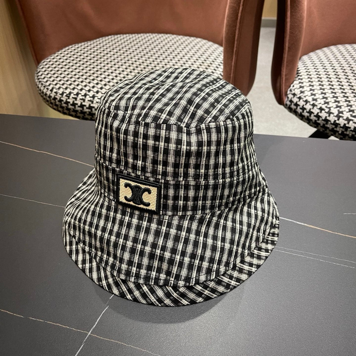 Celine Fabric Black Caro Fisherman Hat 491732