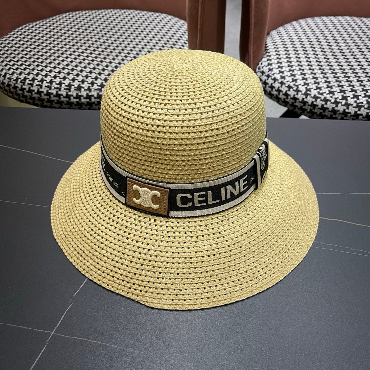 Celine Ribbon Straw Bucket Hat 491800