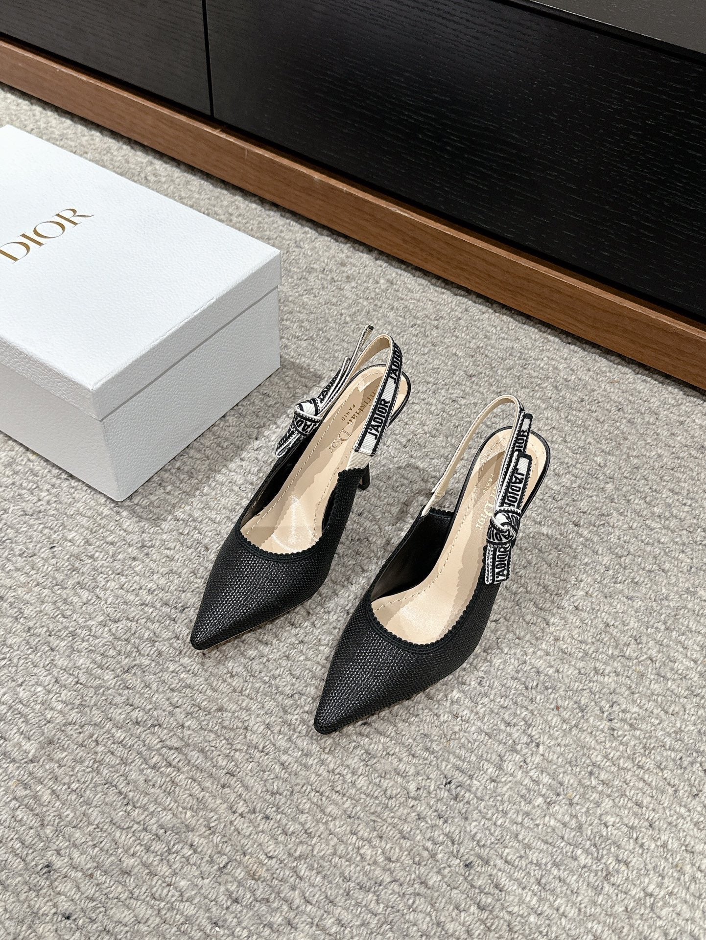 cd slingback 100 black raffia lambskin