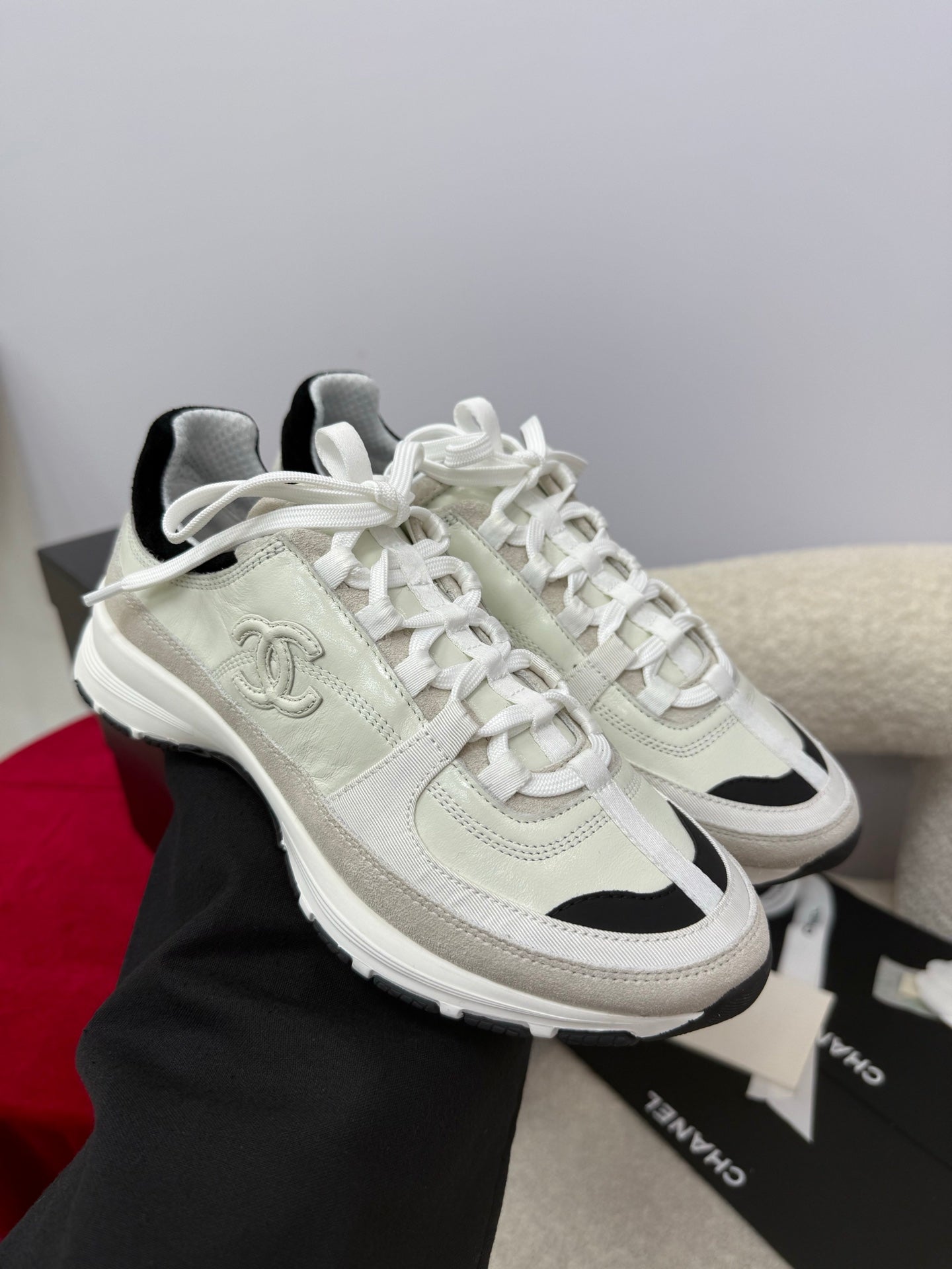 Chanel Sneaker White Cream Suede Leather 409144