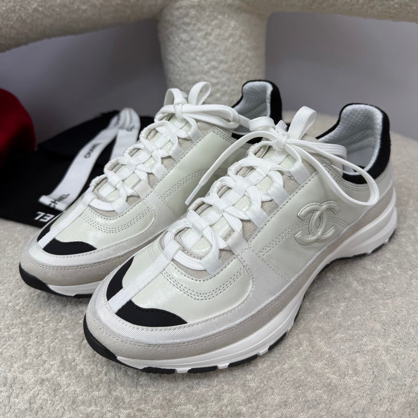Chanel Sneaker White Cream Suede Leather 409144
