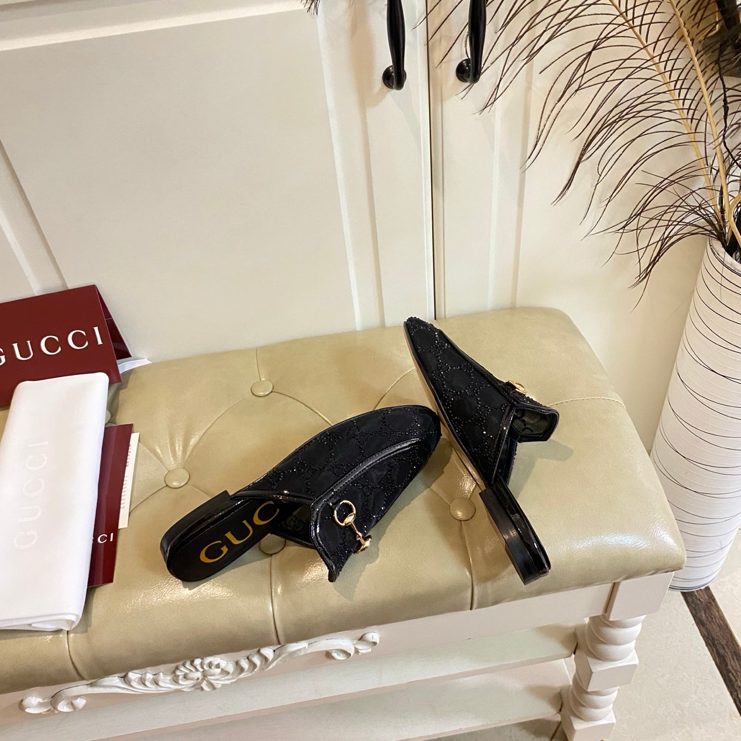 GG PrinceTown Mule Black Mesh With Crystal
