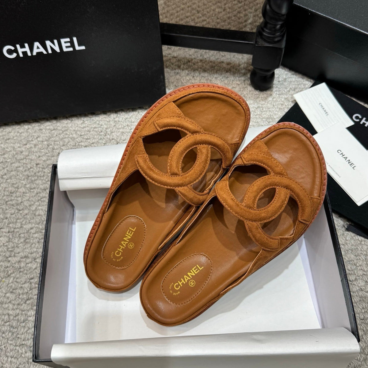 Chanel 2026 Flat Sandals Suede Leather