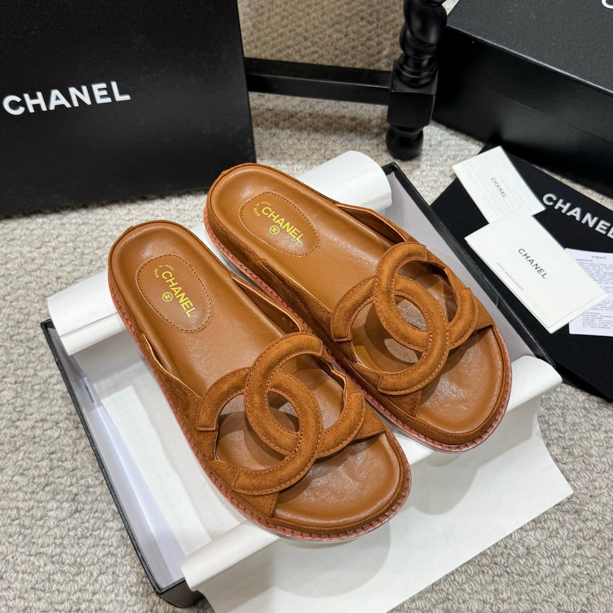 Chanel 2026 Flat Sandals Suede Leather