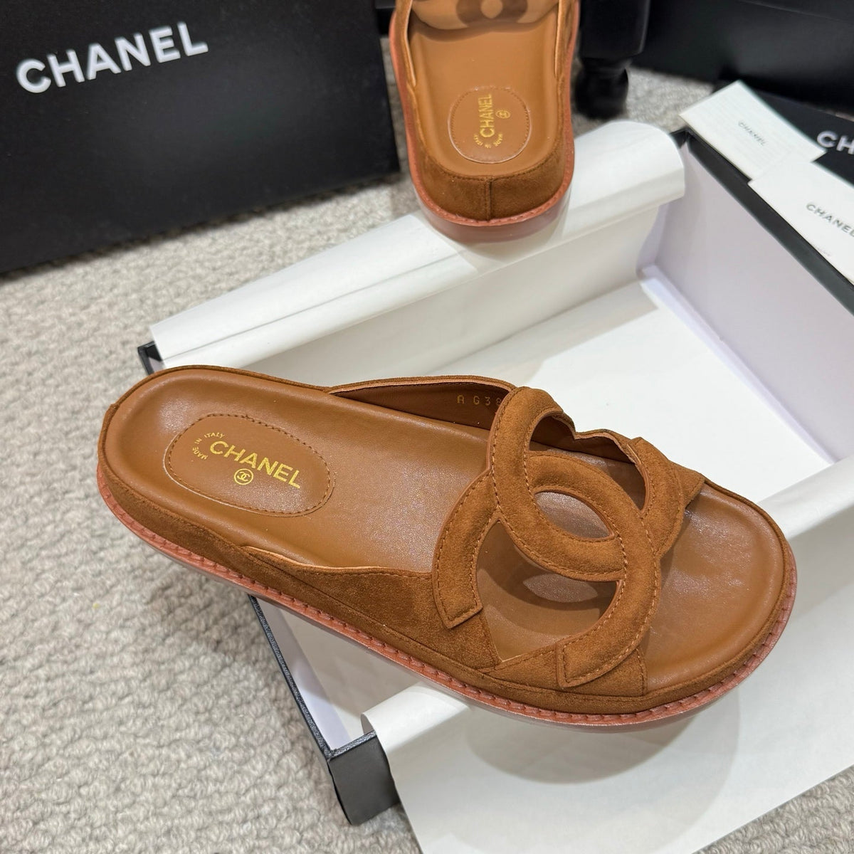 Chanel 2026 Flat Sandals Suede Leather