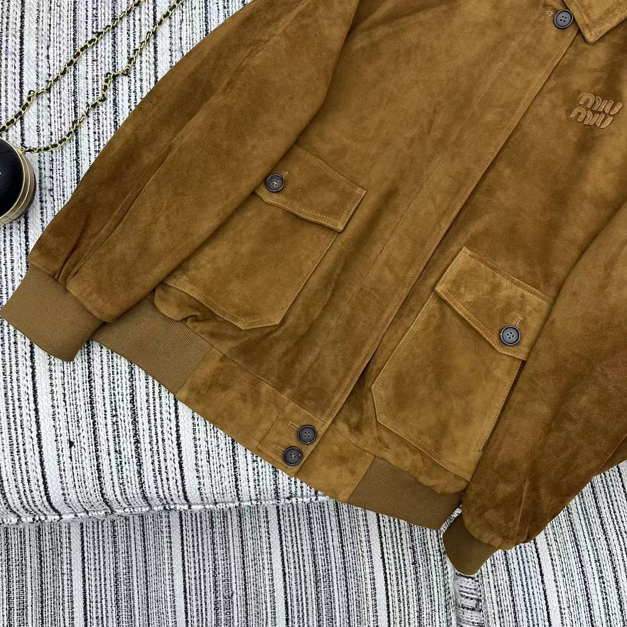 Miu Miu 25 Suede Jacket Brown Yellow 302349