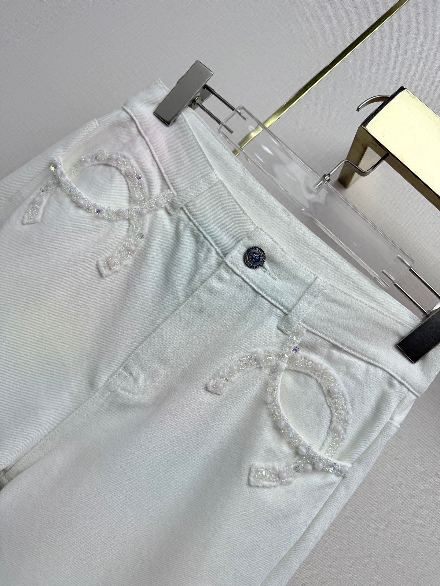 Chanel 2026 Straight Leg Jeans White Cotton 324269