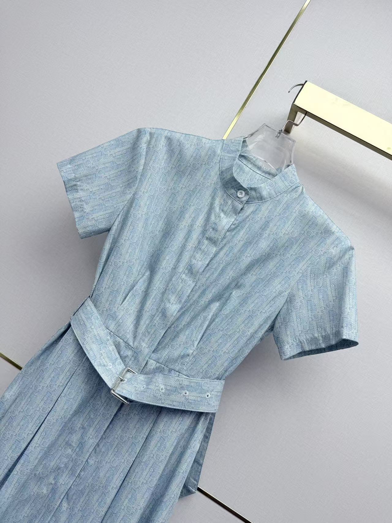 Dior 2026 Stand Collar Dress Blue Cotton 380424