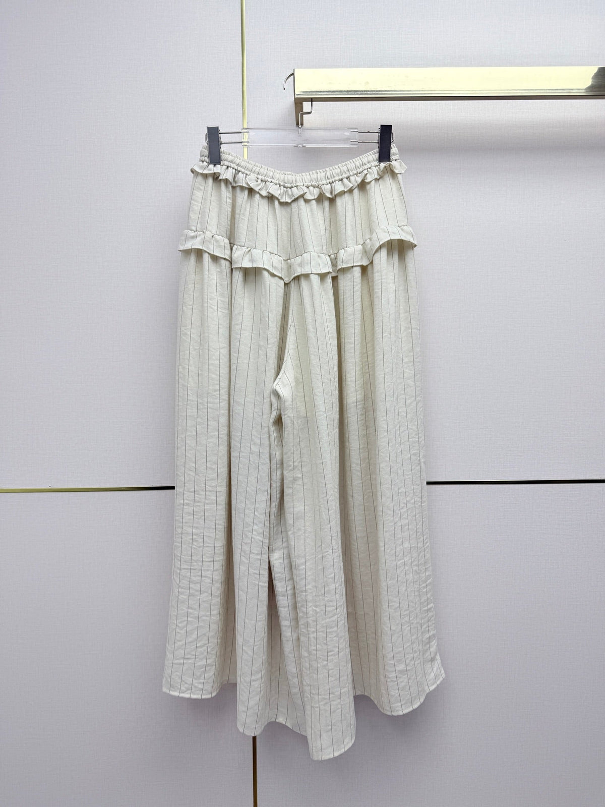Chanel 2026 Ruffled Striped Wide-Leg Pants Cotton 244740