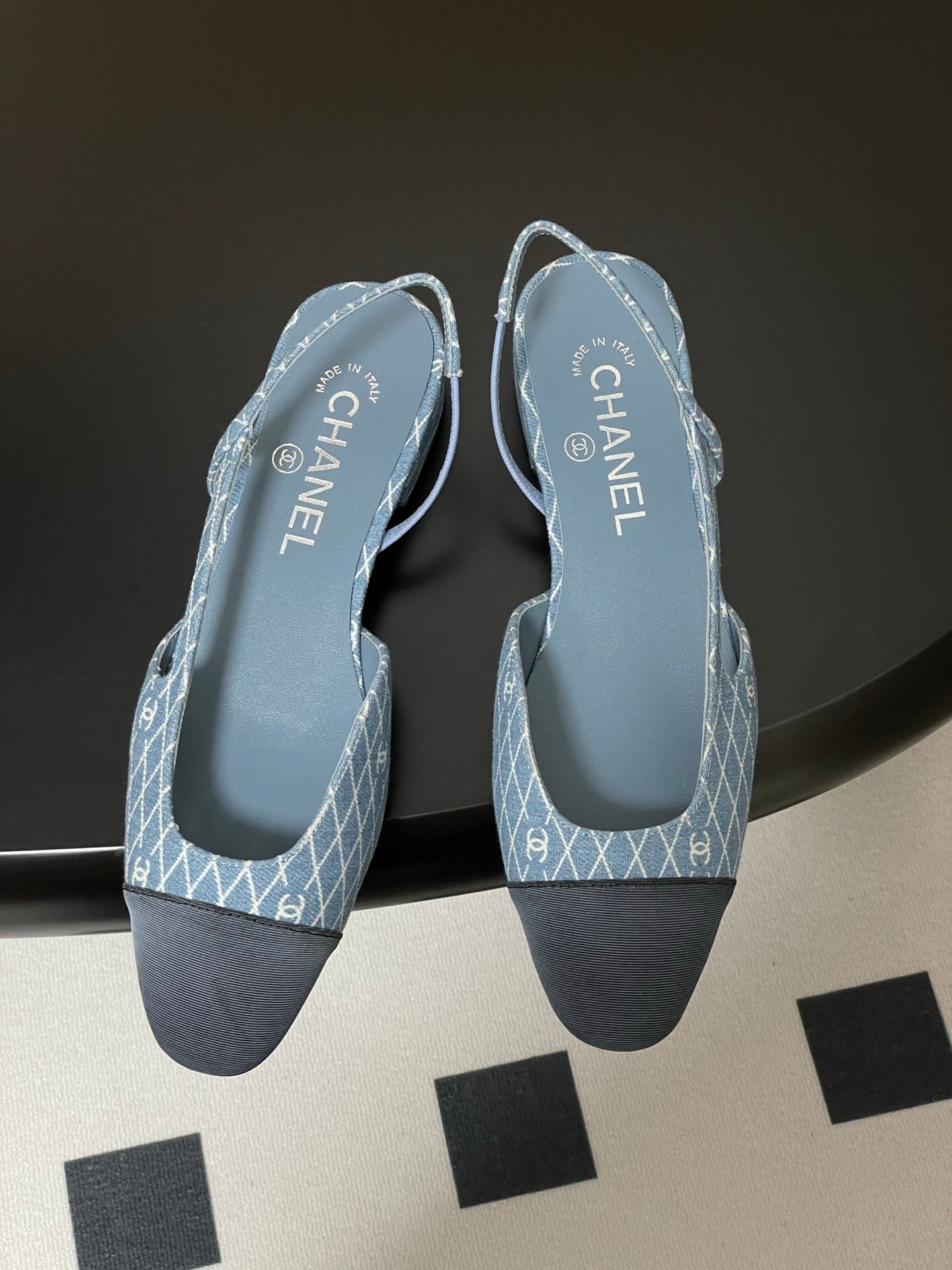 CC 25P Light Blue Black Quilted Denim