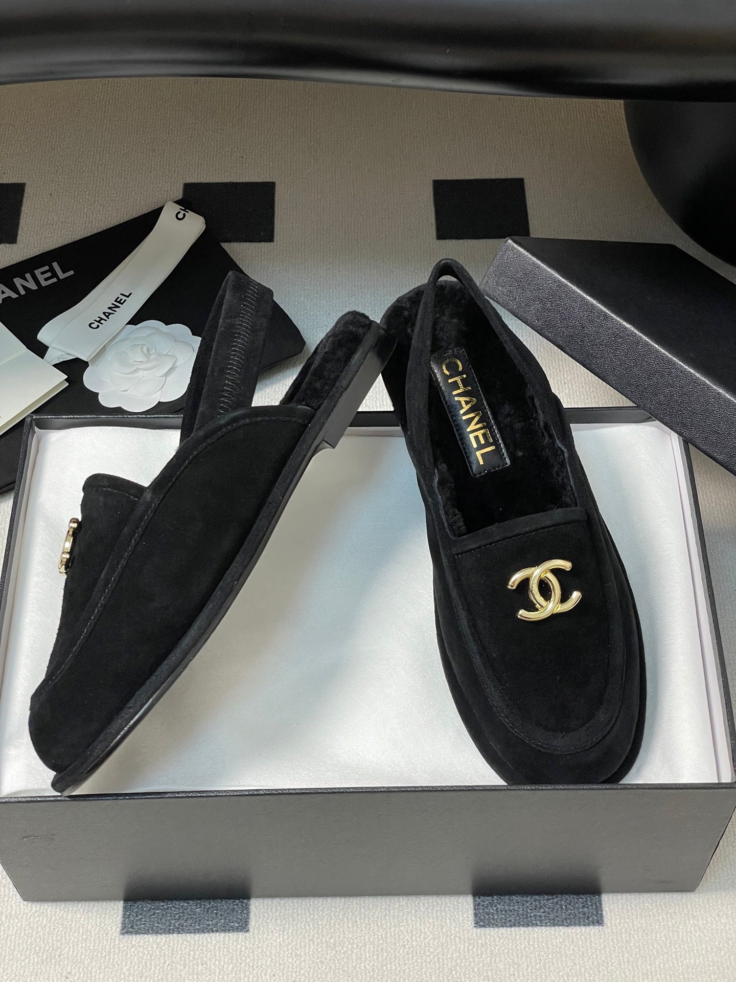 CC 25A Slingback Loafer Black Sherpa Suede