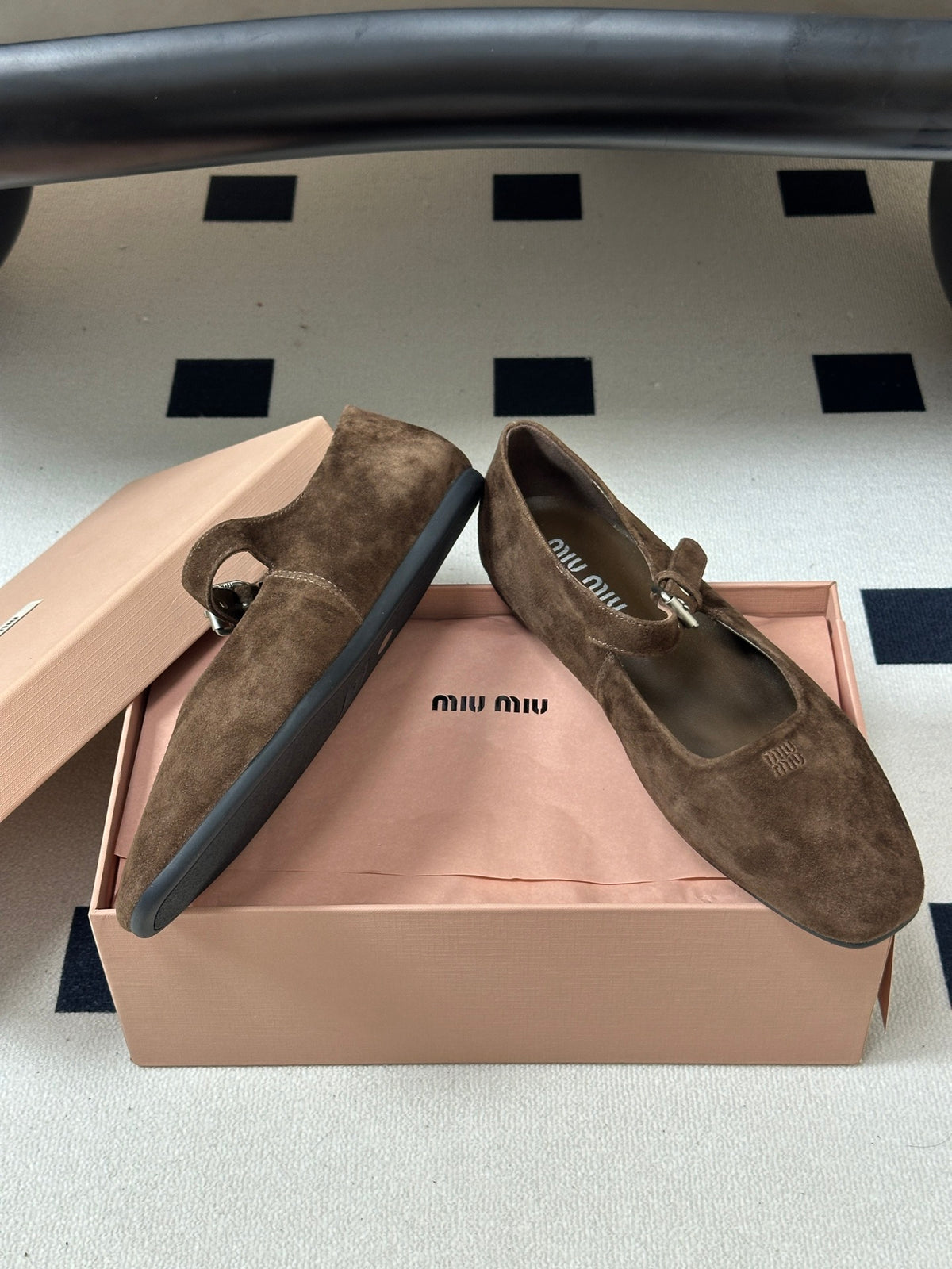 Miu Miu 2026 Square Toe Buckle Ballet Flat Suede 994191