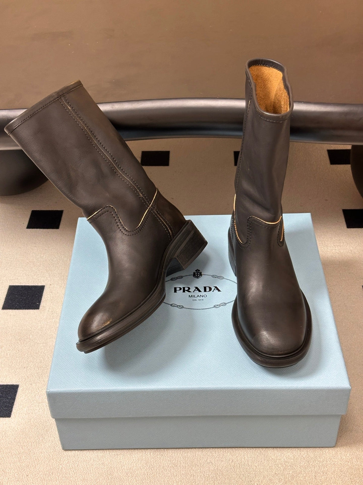 Prada 2026 Vintage-Effect Boots 40mm Calfskin 151275