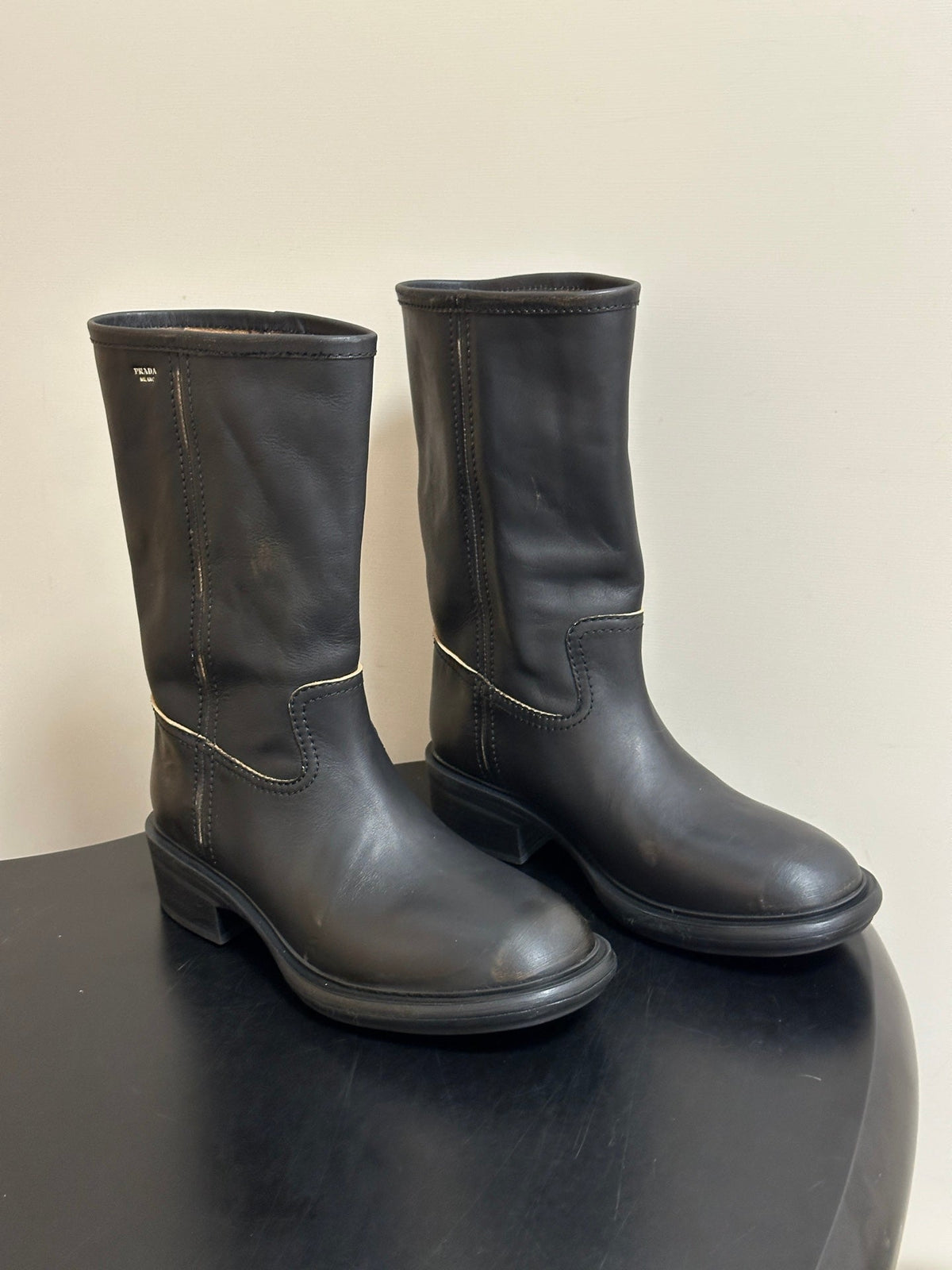 Prada 2026 Vintage-Effect Boots 40mm Calfskin 151275