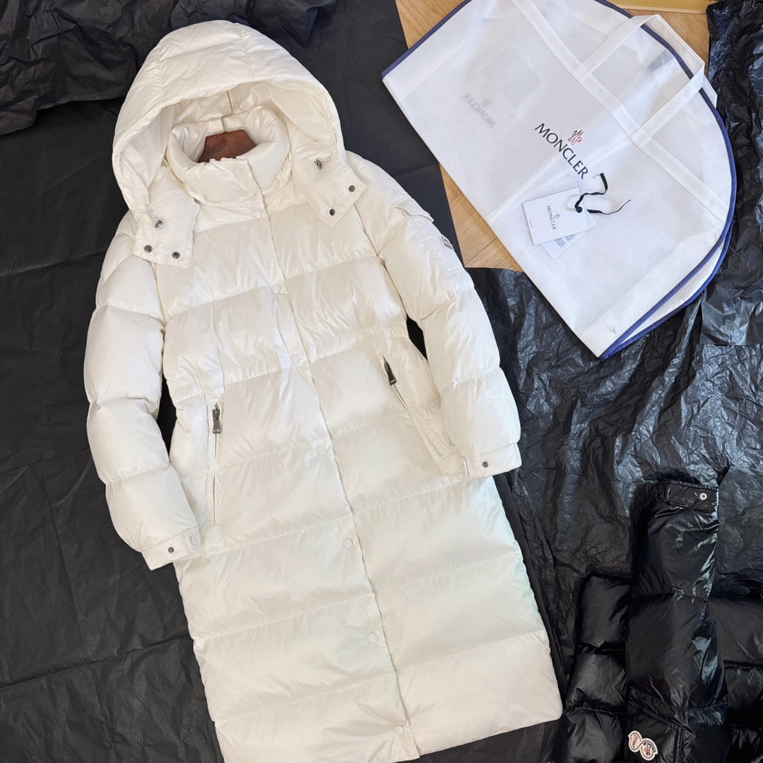 Moncler 2025 Cavettaz Long Coat White Nylon Down