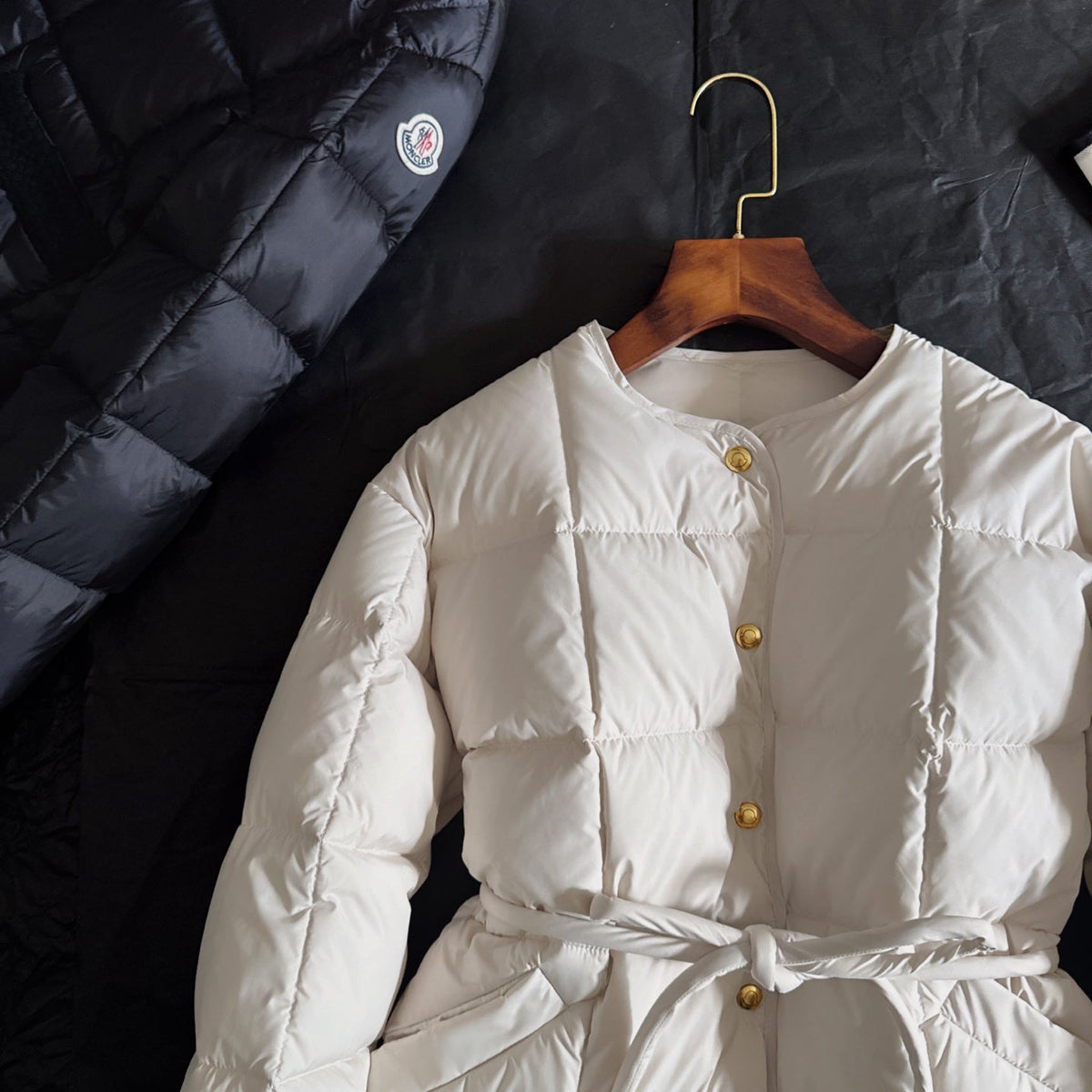 Moncler 2025 Caramagne Belted Short Jacket Cream Down Polyester