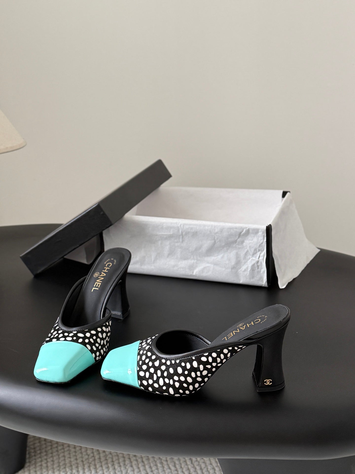 CC 2026 Mary Jane Mule 70 Black Blue Patent Leather 700433