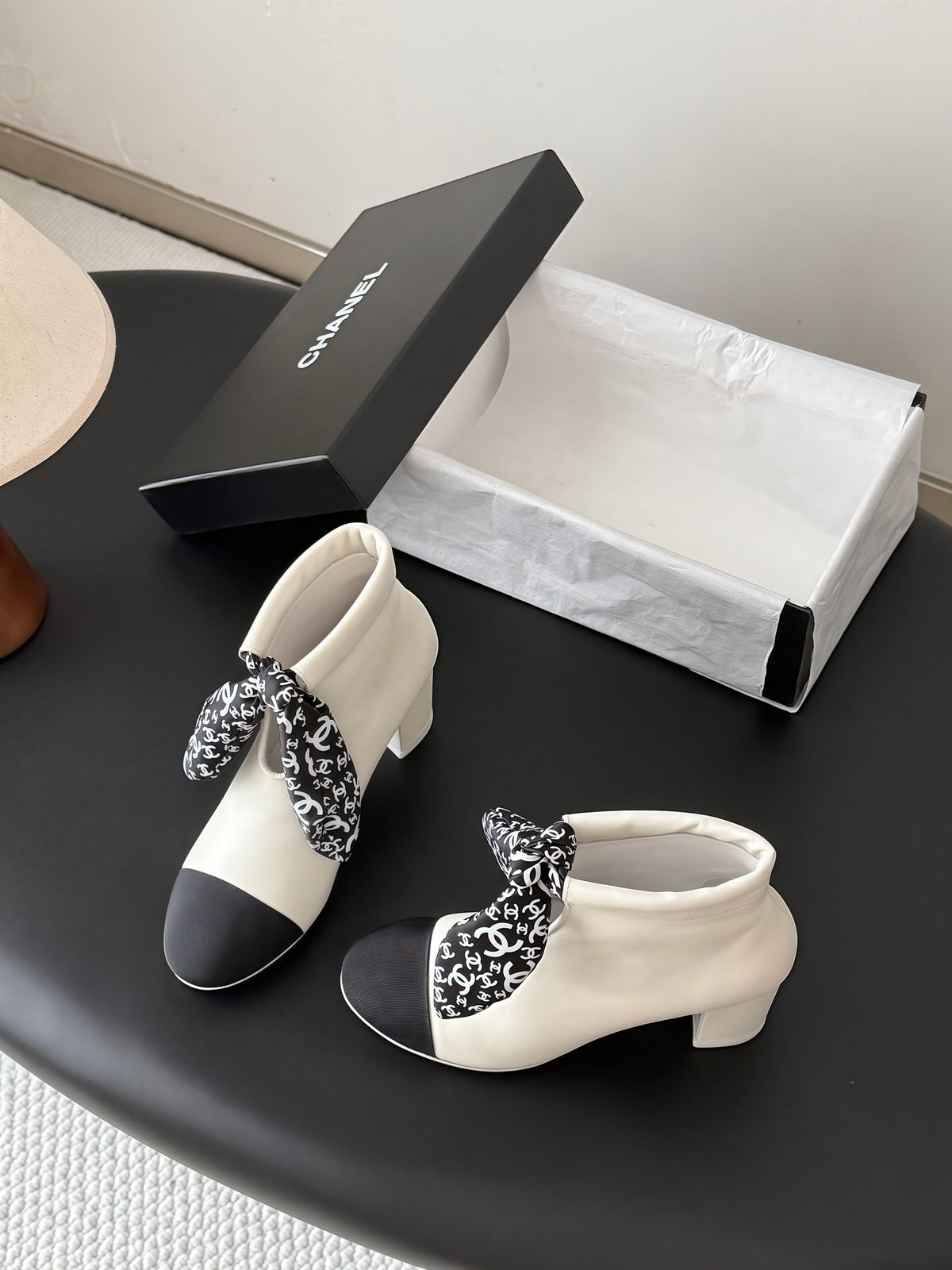Chanel 2026 Scarf Pattern Ankle Boots 65mm Leather 127893