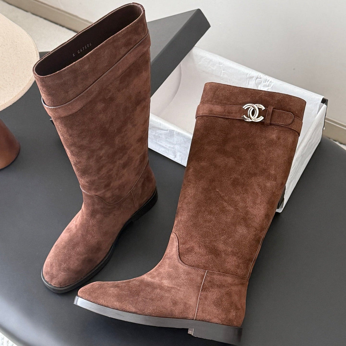 Chanel 2026 CC Logo Boots Brown Suede 127968
