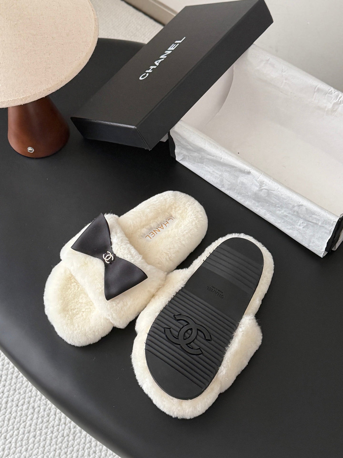 Chanel 2026 Bow Furry Slippers Wool 128278