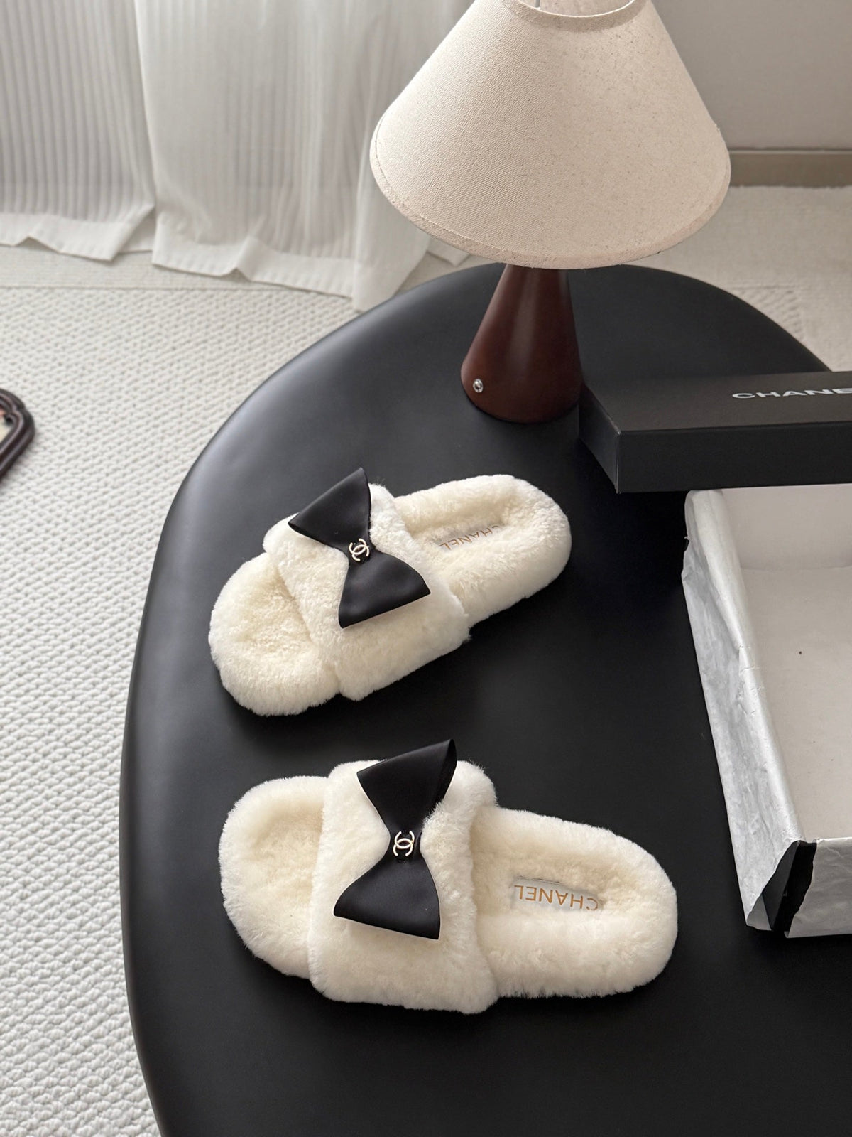 Chanel 2026 Bow Furry Slippers Wool 128278