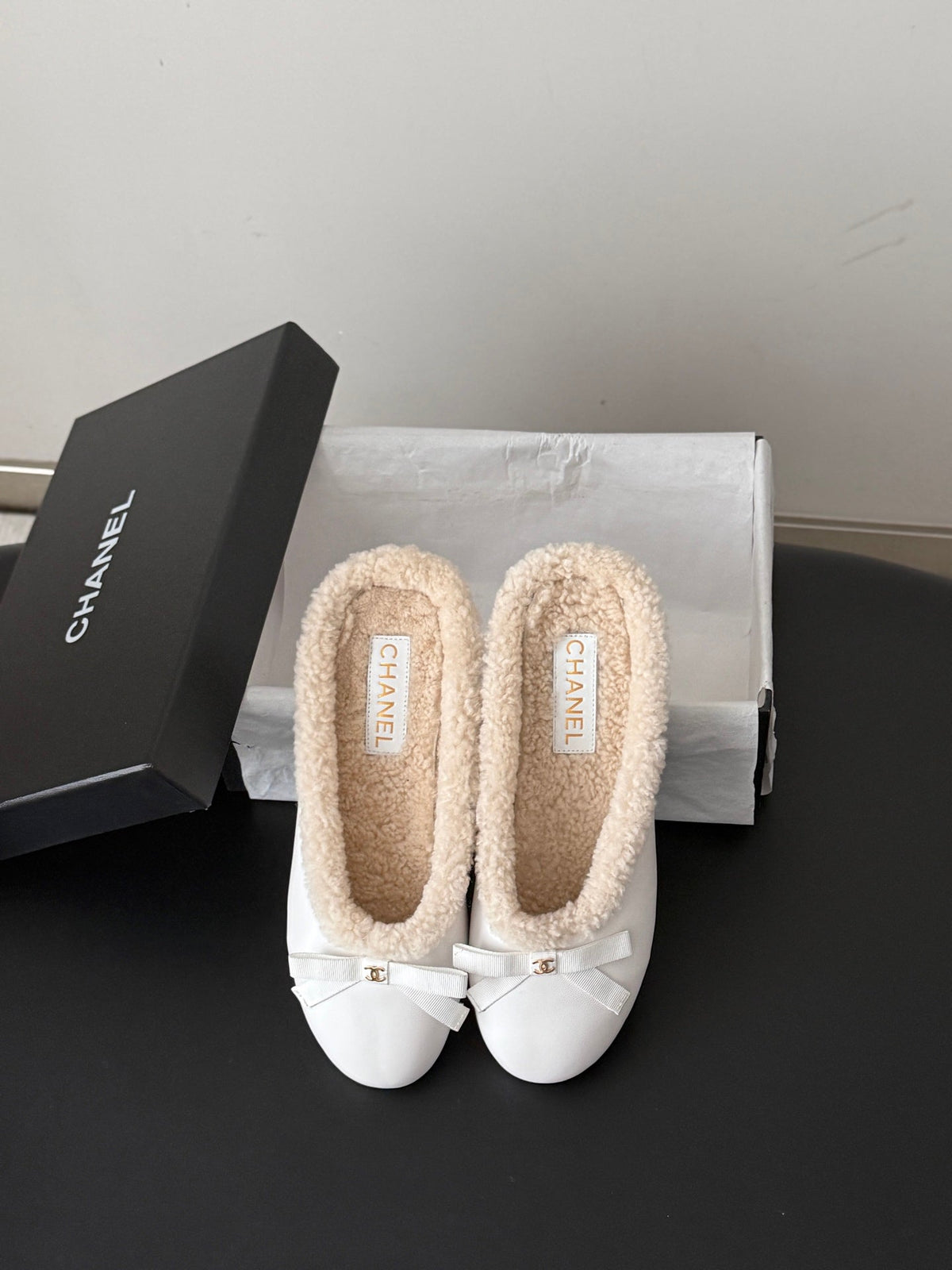 Chanel 2026 Bow Mule Wool Suede Leather 128282