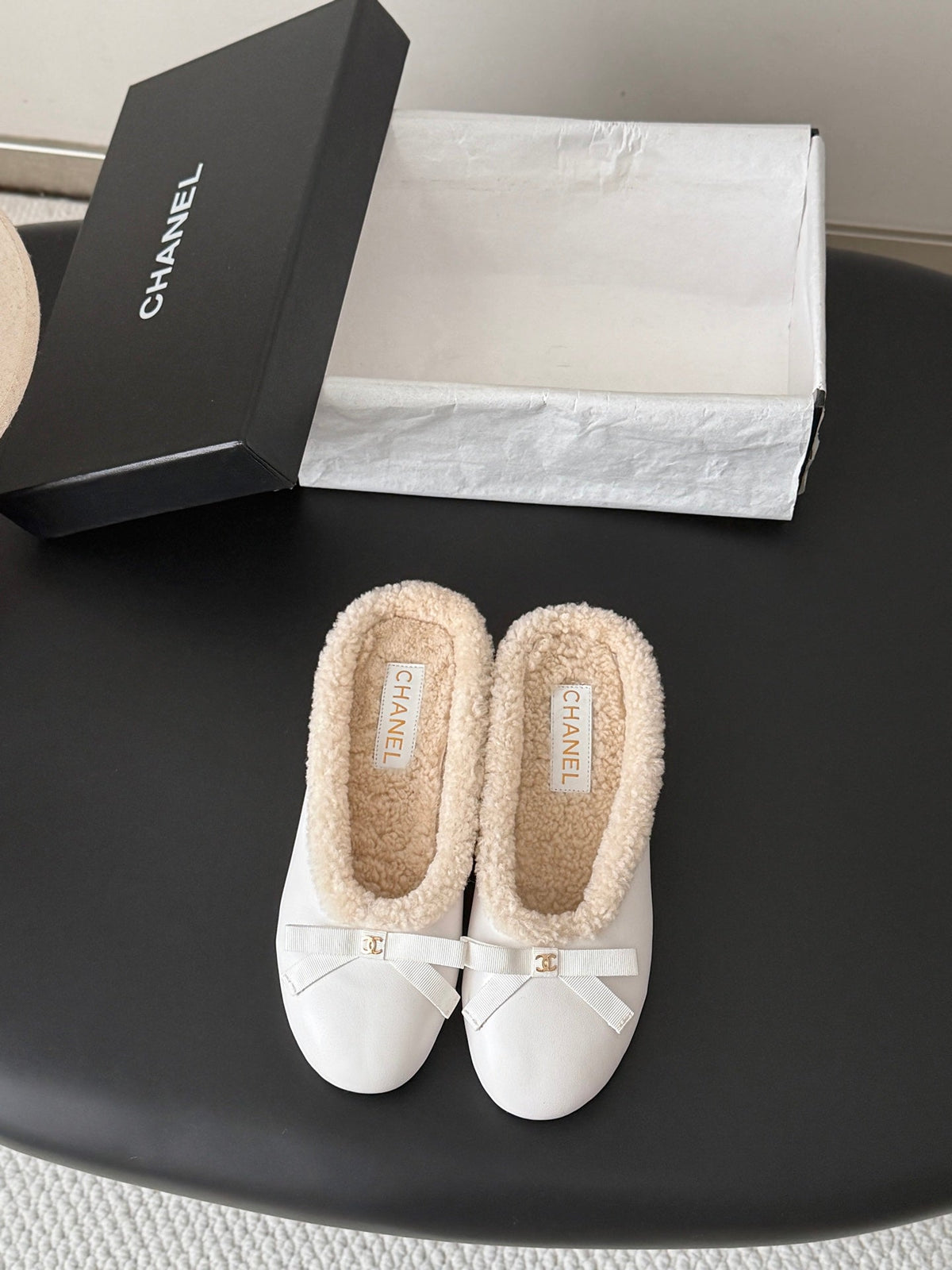 Chanel 2026 Bow Mule Wool Suede Leather 128282