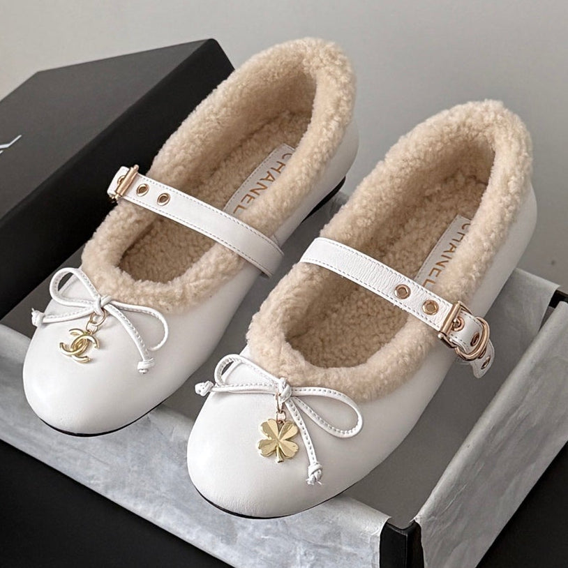 Chanel 2026 Bow Ballet Flats Wool Suede Leather 128295