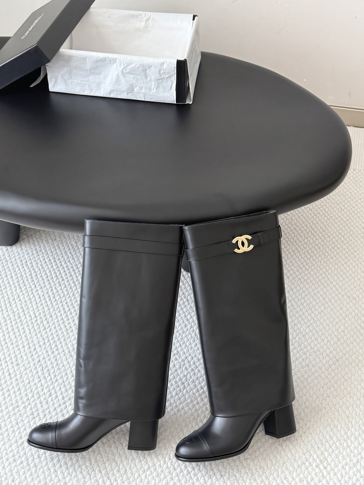 Chanel 2026 Fold-Over Boots 70mm Black Leather 127861