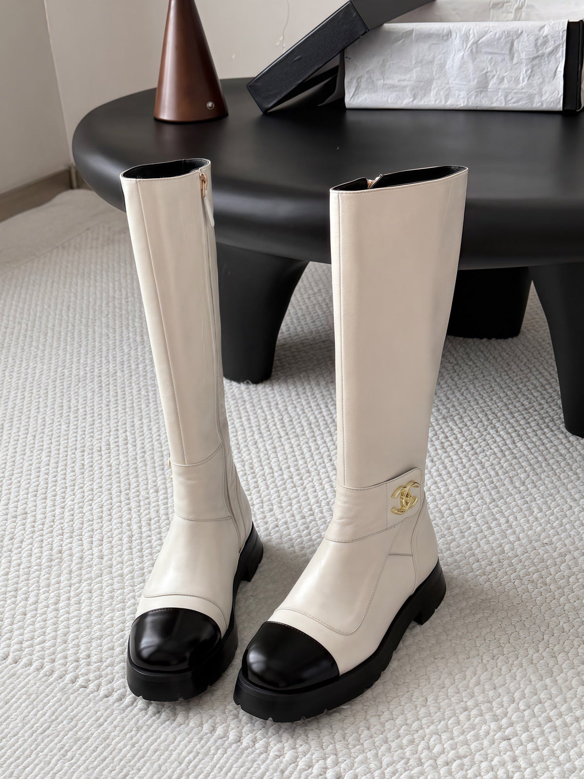 Chanel 2026  CC Logo Knee-High Boots Suede Leather 127869