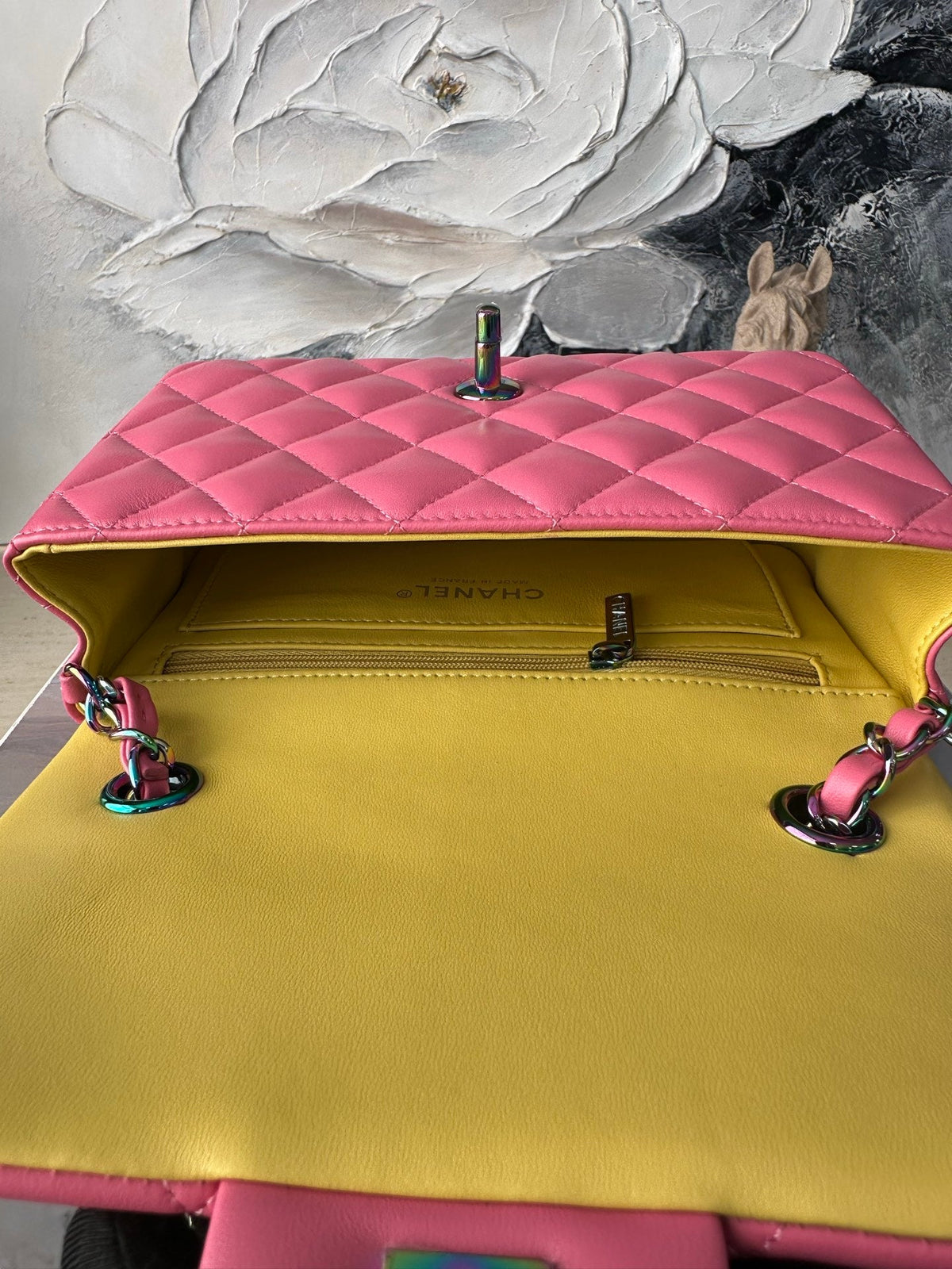 Chanel 2026 Flap Bag 20cm Pink Quilted Leather Rainbow Buckle