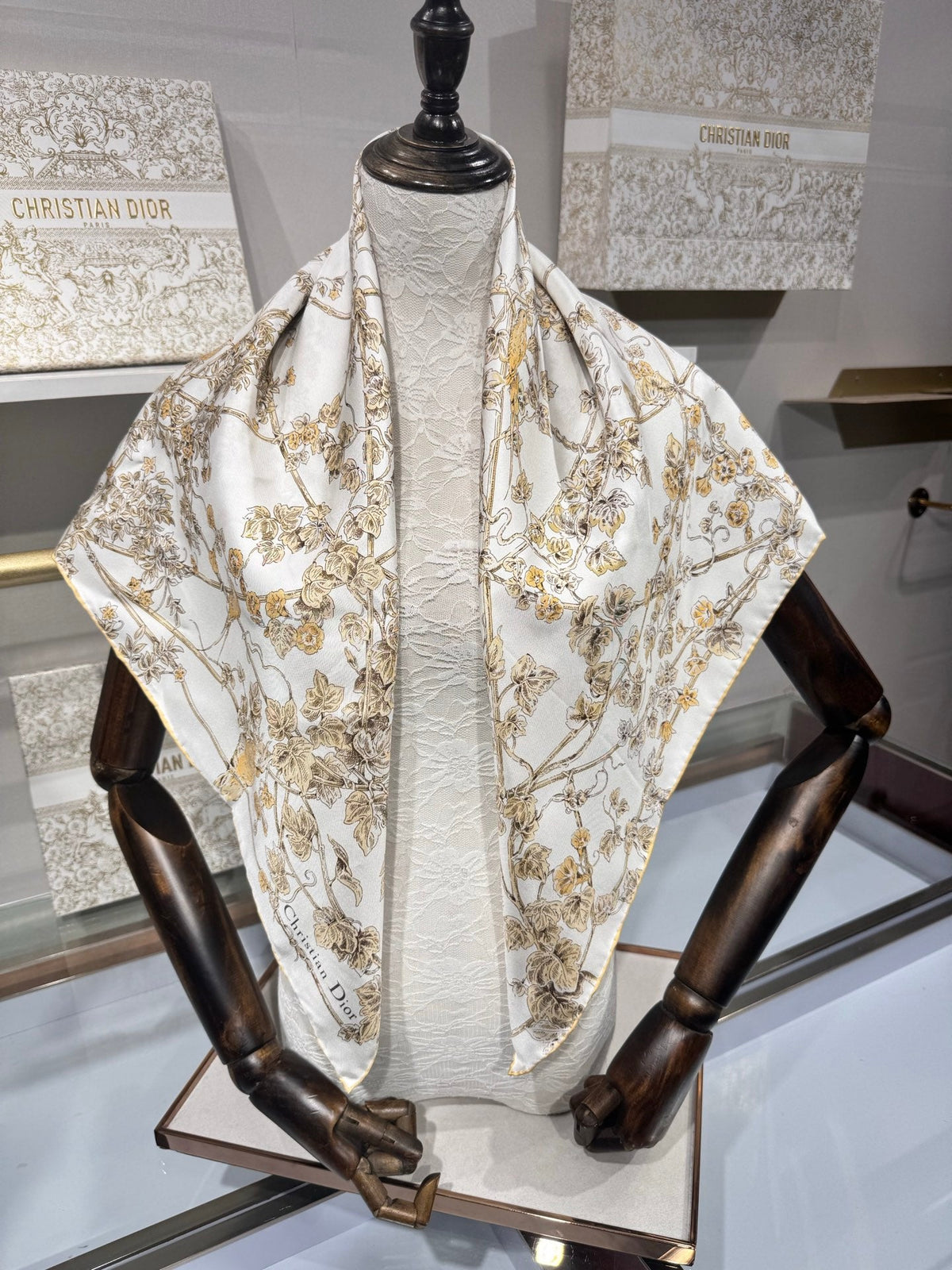 Dior 2026 Jardin D-Etoile Scarf 90cm White Mix Yellow Silk 203386