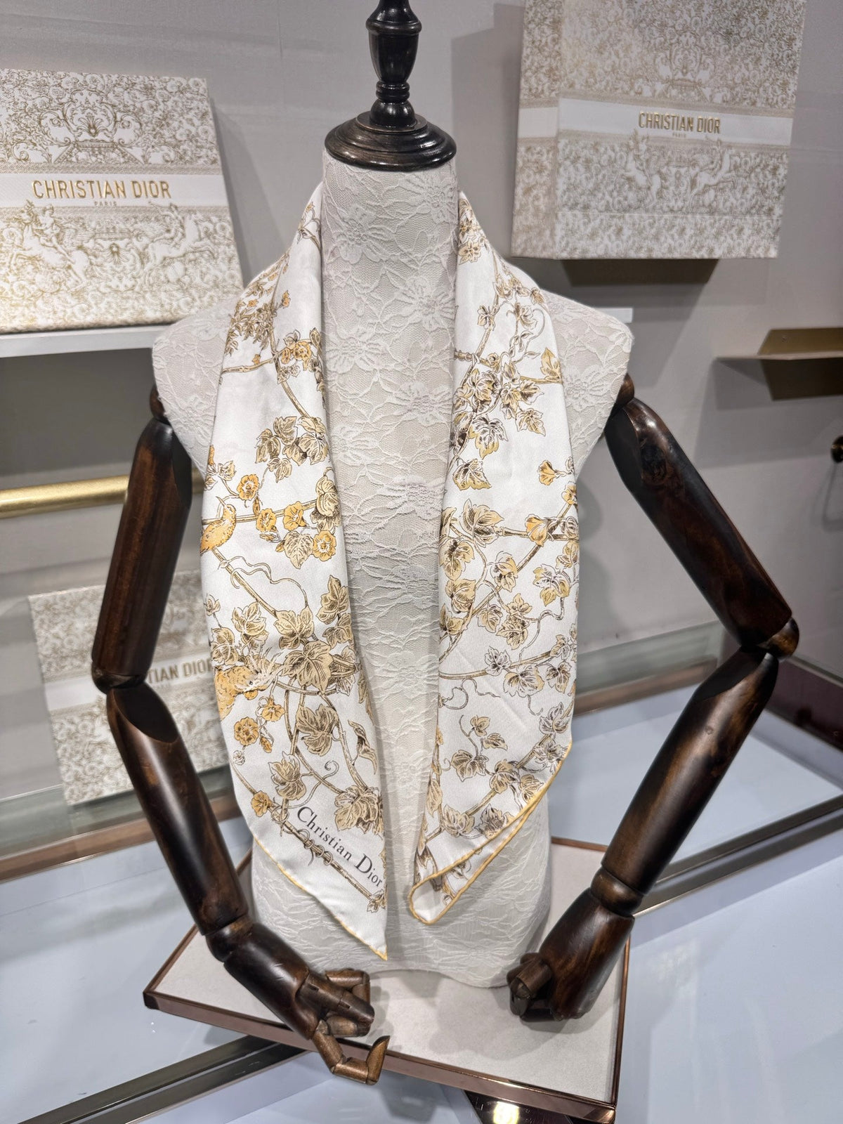 Dior 2026 Jardin D-Etoile Scarf 90cm White Mix Yellow Silk 203386