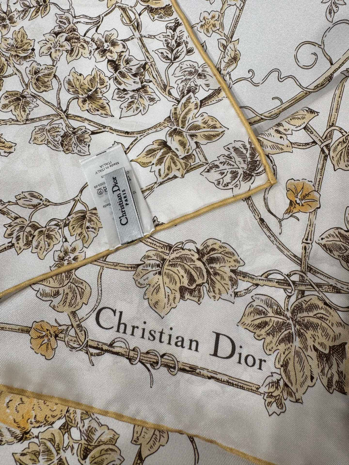 Dior 2026 Jardin D-Etoile Scarf 90cm White Mix Yellow Silk 203386