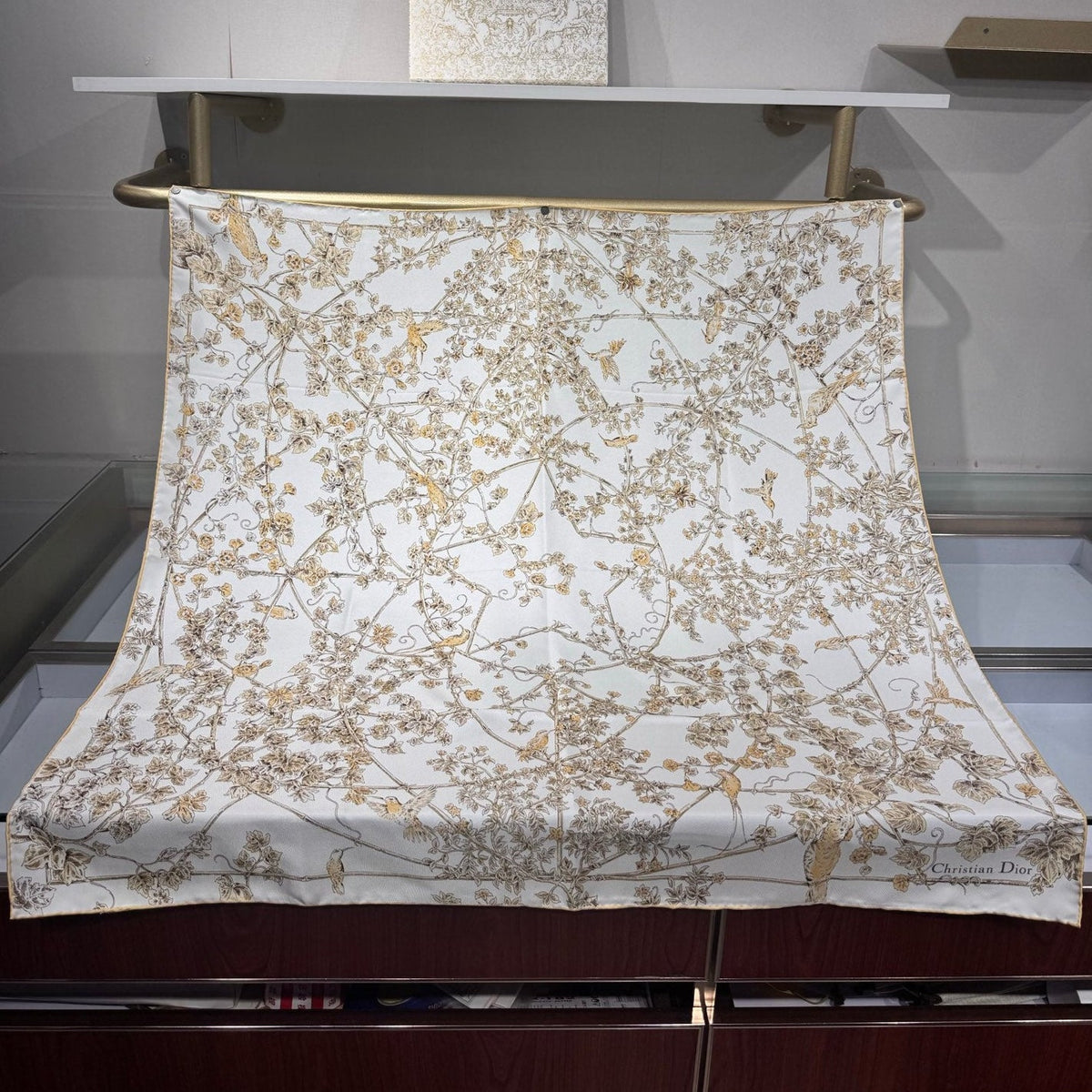Dior 2026 Jardin D-Etoile Scarf 90cm White Mix Yellow Silk 203386
